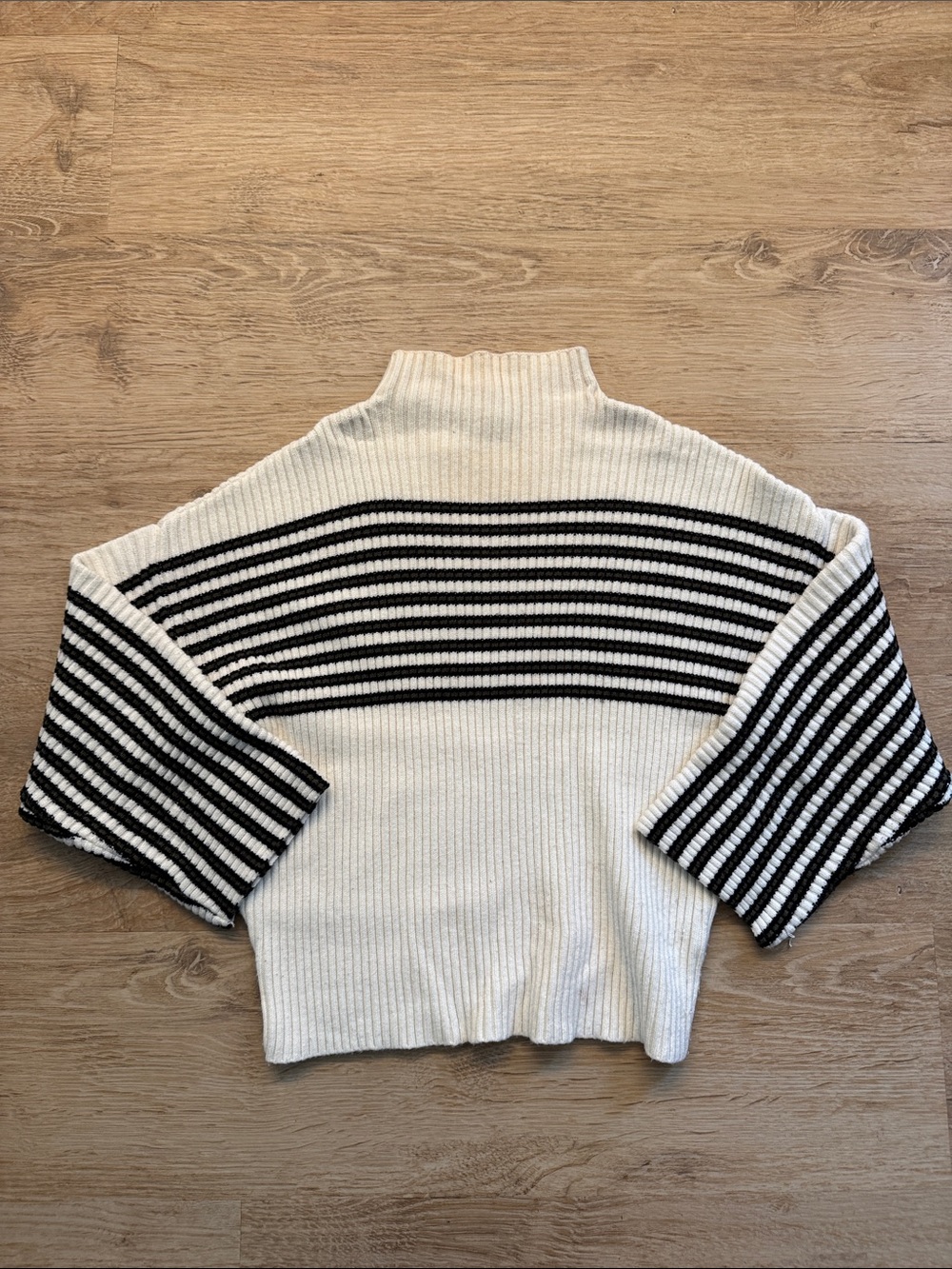 Urban Outfitters Cream and Black Striped Ribbed Mock Neck Sweater